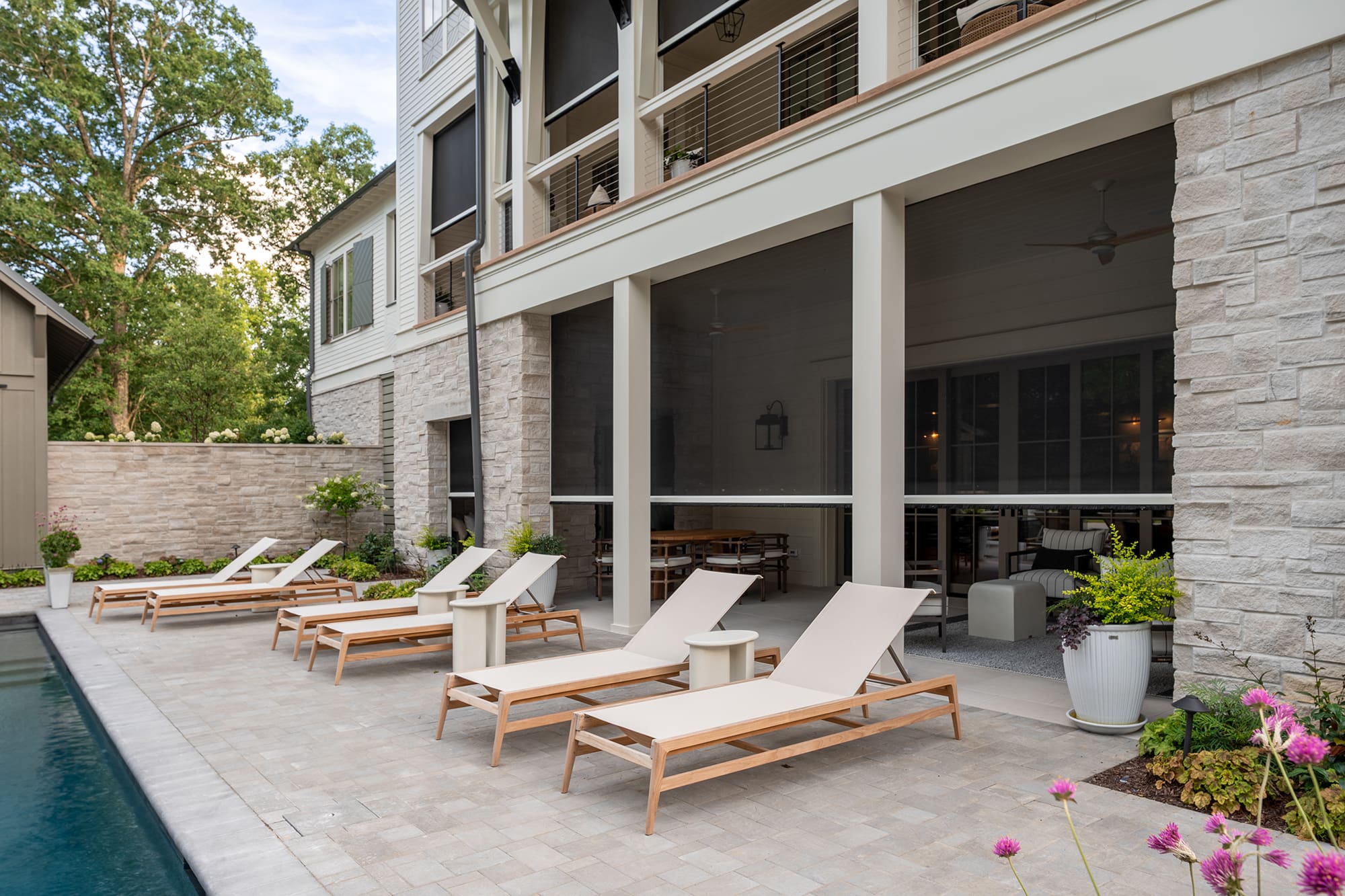 motorized screens by the pool