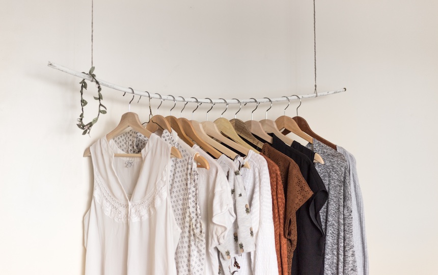 eco conscious fashion on a rack