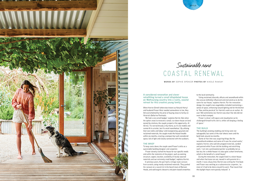 We visit a considered renovation and clever retrofitting which turned a small dilapidated house on Wathaurong country into a rustic, coastal retreat for this creative young family. 
